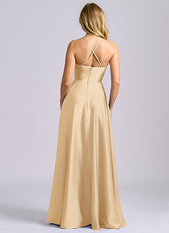 Azazie Truce Bridesmaid Dresses Gold A-Line Stretch Satin Dress image2