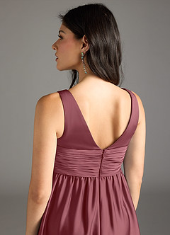 Azazie Yetta Maternity Bridesmaid Dresses A-Line Pleated Stretch Satin Floor-Length Dress image5