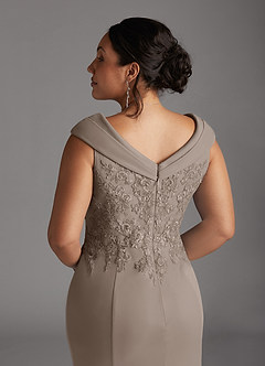 Azazie Calathea Mother of the Bride Dresses Taupe A-Line Lace Dress image7