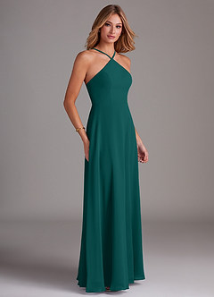 Azazie Bailey Bridesmaid Dresses Peacock A-Line Halter Side Slit Chiffon Dress image6