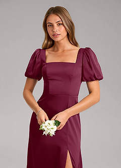 Azazie Fyona Robes de demoiselle d'honneur Robe Trapèze en Satin extensible Plissée Mûre image6