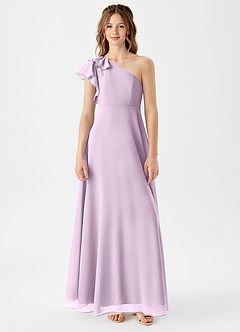 Azazie Arabella Junior Frosted Lilac A-Line Ruched Chiffon Dress image3