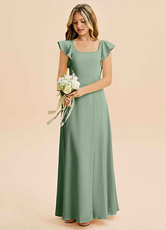 Azazie Bondi Junior Matcha A-Line Side Slit Stretch Satin Dress image5