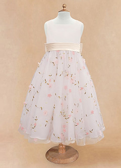 Azazie Pollie Flower Girl Dresses Blushing Pink White Alabaster A-Line Bow Tulle Dress image11