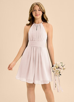 Azazie Bonnie Junior Rose Petal A-Line Pleated Chiffon Dress image3