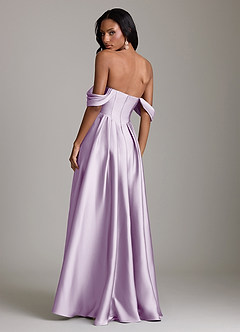 Azazie Loisa Abiti da Damigella Abito A-Line in Raso Elasticizzato a Spalla Scoperta Lilla Glassato image2