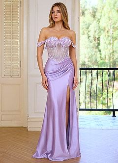 Minicom Purple Sequined embroidery Stretch satin Mermaid Prom Dress image6
