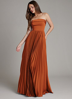 Azazie Mariana Robes de demoiselle d'honneur Robe Trapèze en Satin extensible Plissé Cannelle image1