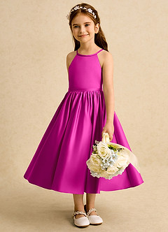 Azazie Indi Final Sale Powder Pink A-Line Bow Matte Satin Dress image4