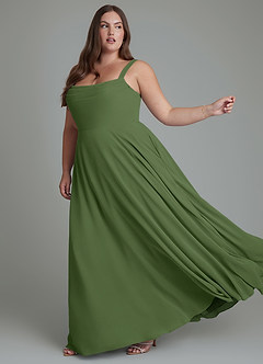 Azazie Shaude Bridesmaid Dresses Olive A-Line Pleated Chiffon Dress image10