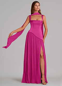 Azazie Stephanie Brudtärnklänningar Klä av A-Linje i Stretch Satin Plisserad Fuchsia image1