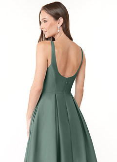 Azazie Neve Bridesmaid Dresses Sea Moss Ball-Gown with Pockets Stretch Satin Dress image5