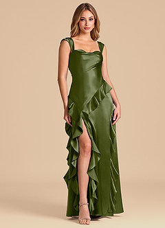 Azazie Sloane Brudtärnklänningar Klä av A-Linje i Metallisk satin Älskling Halsringning Oliv image1