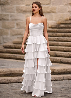 Rhythm White Ruffled A-line Prom Dress image5