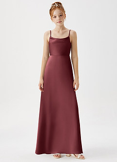 Azazie Shale Junior Abito A-Line in Raso Elasticizzato Merlot image6