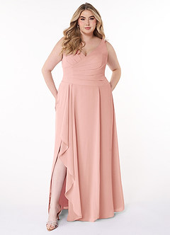 Azazie Kori Bridesmaid Dresses Rosette A-Line Pleated Chiffon Dress image6