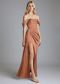 Azazie Amyra Bridesmaid Dresses Bronzer Mermaid Off the Shoulder Stretch Satin Convertible Dress image5