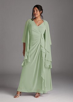 Azazie Manuella vestidos de madre de la novia Vestido de Salvia Polvorienta de Gasa de Corte En A con Cuello en V plisado image1