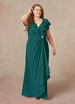 Azazie Snapdragon Abiti per la Madre della Sposa Abito A-Line in Chiffon Increspato con Scollo a V Verde Pavone image6