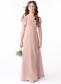 Azazie Bondi Junior Powder Pink A-Line Bow Chiffon Dress image2