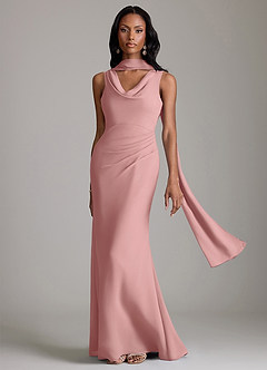 Azazie Linelle Robes de demoiselle d'honneur Robe Sirène en Mousseline de soie Plissée Rose Poussiéreuse image1
