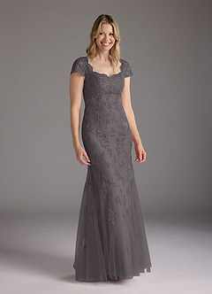 Azazie Marbella Mother of the Bride Dresses Steel Grey Mermaid Queen Anne Sequins Lace Dress image4