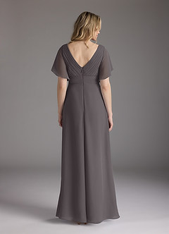 Azazie Alessa Mother of the Bride Dresses Steel Grey A-Line V-Neck Pleated Chiffon Dress image6