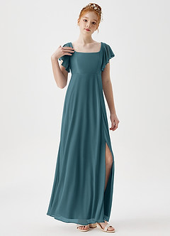 Azazie Bondi Junior Bermuda A-Line Side Slit Mesh Dress image5