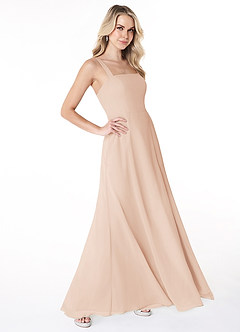 Azazie Jay Vestidos de damas de honor Vestido de Rosa Inglesa de Gasa de Corte en A con Escote cuadrado Abertura lateral image3