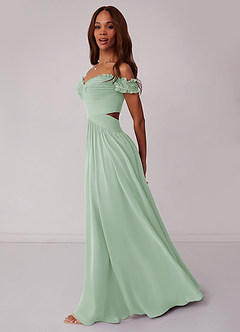 Barbie ♥ Azazie Jurken voor bruidsmeisjes Converteerbaar Jurk van Chiffon met A-Lijn Off the Shoulder Agave image3