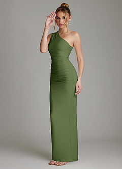Azazie Shanice Bridesmaid Dresses Olive Sheath One Shoulder Premium Stretch Jersey Dress image3
