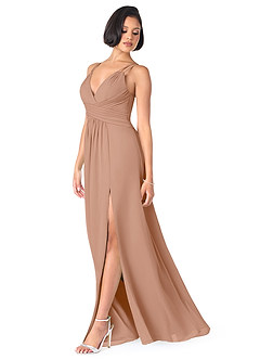 Azazie Farren Bridesmaid Dresses Champagne Rose A-Line Pleated Chiffon Convertible Dress image3