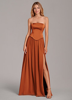 Azazie Cadence Suknie dla druhen Linia A Gorset Satyna elastyczna Do ziemi Sukienka image5