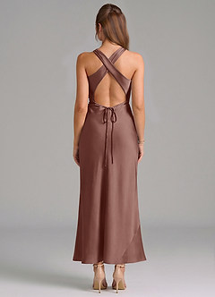 Azazie Evadne Vestidos de damas de honor Vestido de Expresado de Satén Elástico de Corte Recto con Plisado image5