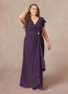 Azazie Snapdragon Mother of the Bride Dresses Plum A-Line V-Neck Ruched Chiffon Dress image6