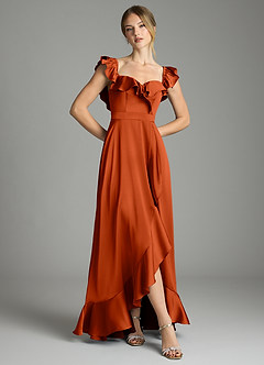 Azazie Lyra Bridesmaid Dresses Paprika A-Line Off the Shoulder Stretch Satin Convertible Dress image3