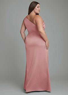 Azazie Akilah Vestidos de damas de honor Vestido Rosa Polvorienta de Satén Elástico de Corte Sirena con Un hombro image9