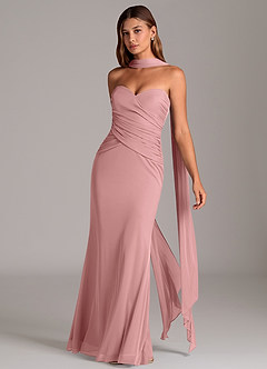 Azazie Katelyn Bridesmaid Dresses Dusty Rose Sheath Strapless Mesh Convertible Dress image3