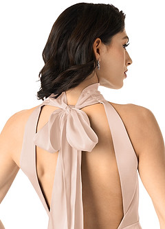 Azazie x Delaney Bridesmaid Dresses Blushing Pink Sheath High Neck Stretch Satin Dress image5