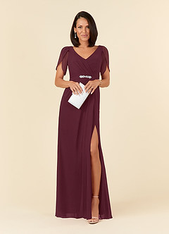 Azazie Marianne vestidos de madre de la novia Vestido de Cabernet de Gasa de Recto con Cuello en V plisado image4