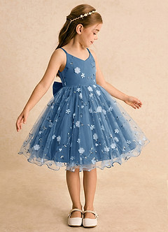 Azazie Junebug Blumenmädchenkleider Ballkleid Spaghetti Riemen Tüll Kleid Zwielichtviolett image4