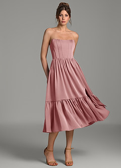 Azazie Delphina Bridesmaid Dresses Dusty Rose A-Line Corset Stretch Satin Convertible Dress image3