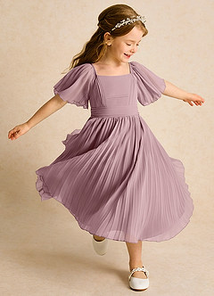 Azazie Gisele Flower Girl Dresses Dusty Rose A-Line Pleated Chiffon Dress image2