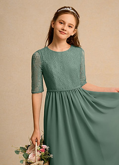 Azazie Pippin Junior Formal vestidos de niña de las flores Vestido de Eucalipto de Encaje de Corte En A image3