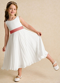 Azazie Margot Flower Girl Dresses Ivory Antique Rose A-Line Pleated Chiffon Dress image3
