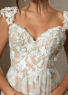 Azazie Moonstone Wedding Dresses Diamond White Nude A-Line Sweetheart Sequins Tulle Dress image5