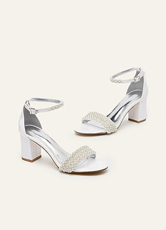 front Crystal and pearl Block Heels