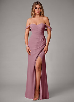 Azazie Haisley Bridesmaid Dresses Vintage Mauve Sheath Off the Shoulder Chiffon Convertible Dress image4