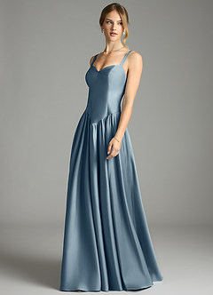 Azazie Evadina Suknie dla druhen Linia A Gorset Satyna elastyczna Do ziemi Sukienka image3