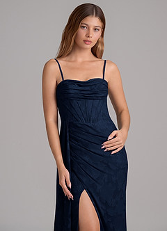 Azazie Amyra Brautjungfernkleider Wandelbar Meerjungfrau-Linie Schulterfrei Blumen-Burnout Kleid Dunkelmarine image2